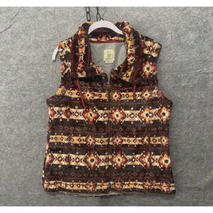 Royal Robbins Silky Plush Vest Womens Sz XL‎ Brown Southwest Aztec Pockets Lined